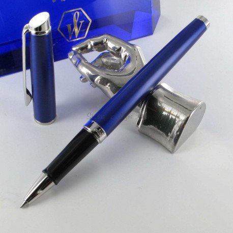 Stylo roller - Bleu - Hémisphère Laqué noir, finitions or - Pointe fine -  Waterman - Beaux stylos