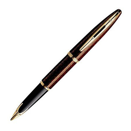 Stylo Plume WATERMAN GENTLEMAN - Laque Marbrée Marron - Plume En Or Massif 18 Carats - Taille Moyenne - Occasion