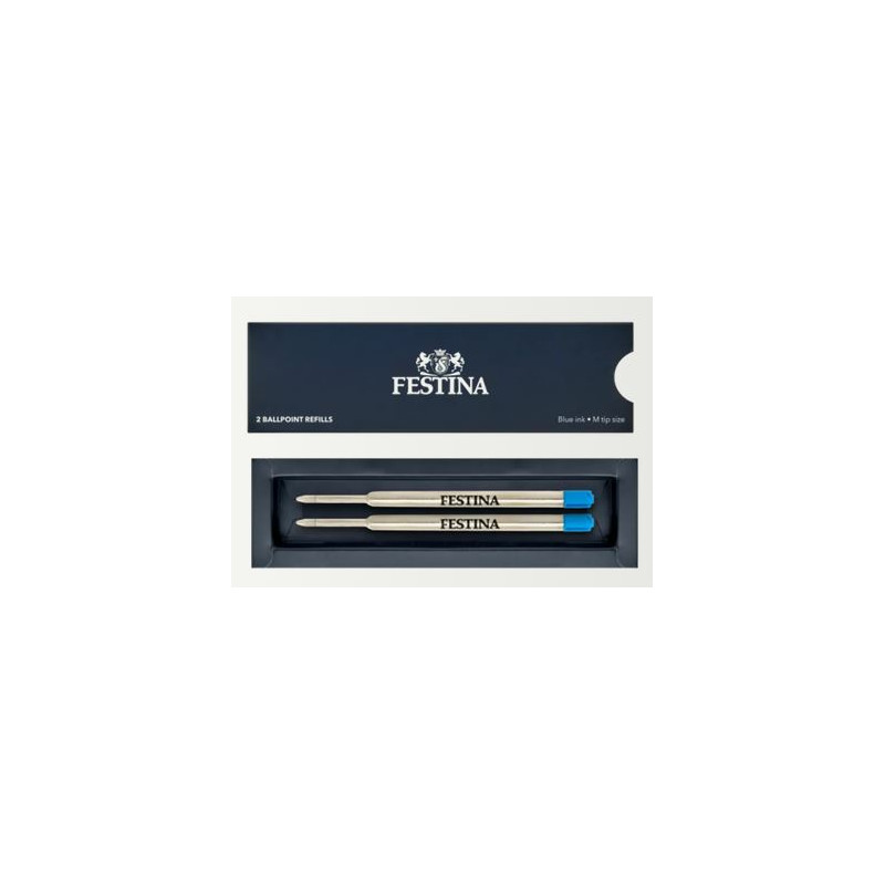 Deux recharges pour stylo bille Festina bleues taille M présentées dans leur coffret