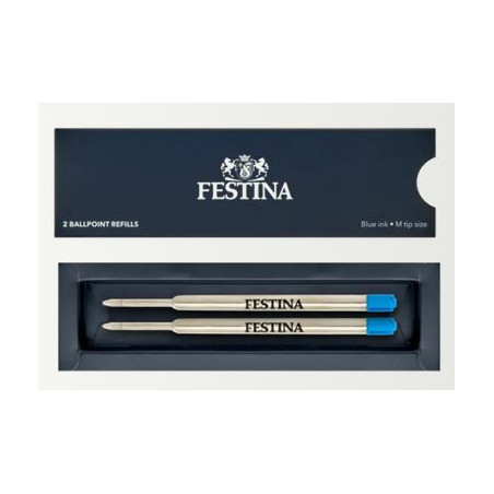 Deux recharges pour stylo bille Festina bleues taille M présentées dans leur coffret